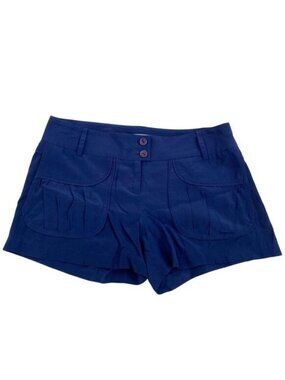 Cynthia Vincent Navy Silk Shorts Lightweight With Side Pockets & Belt Loops